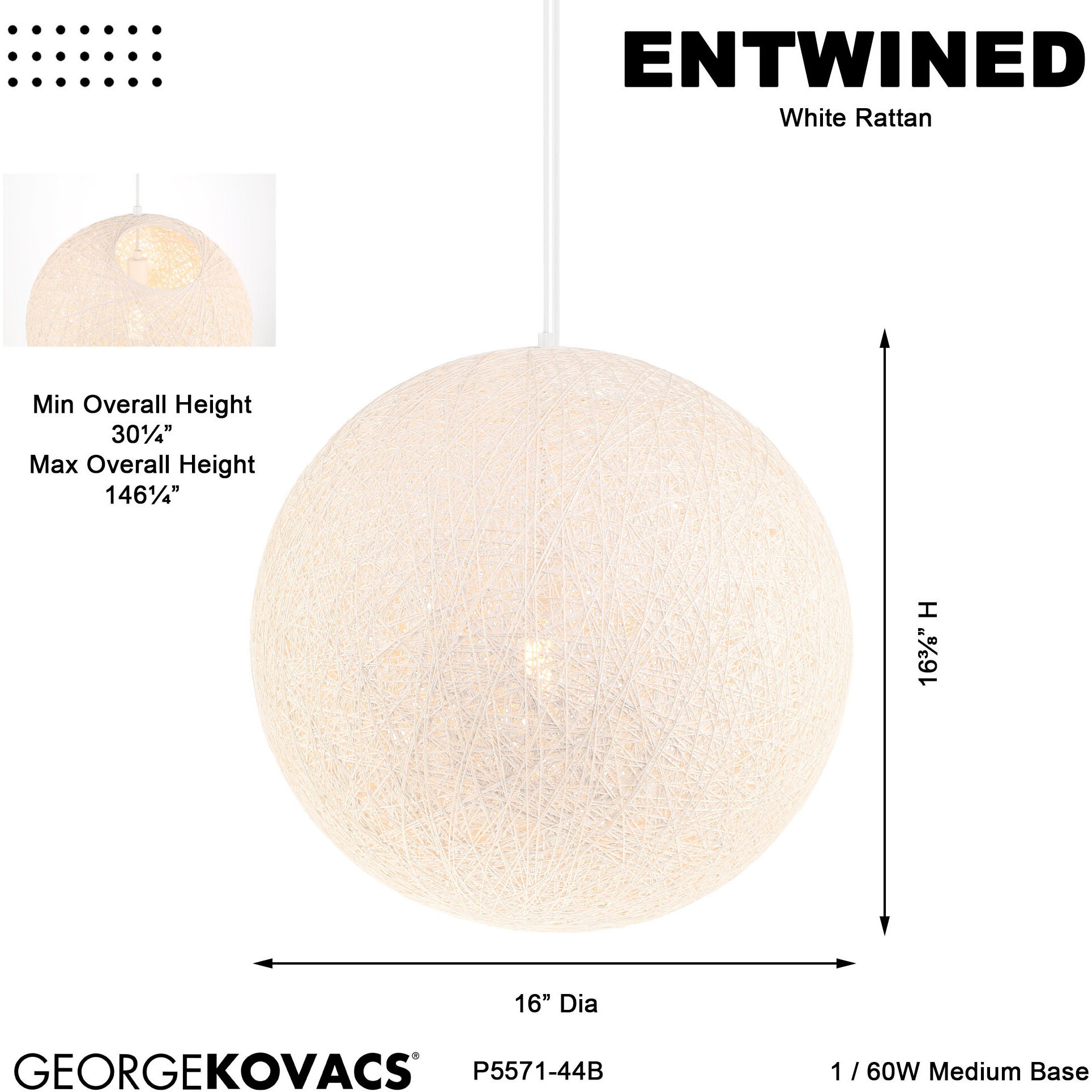 Entwined 1 Light 24 inch Matte White Pendant Ceiling Light